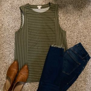 J. Crew Olive green striped tank